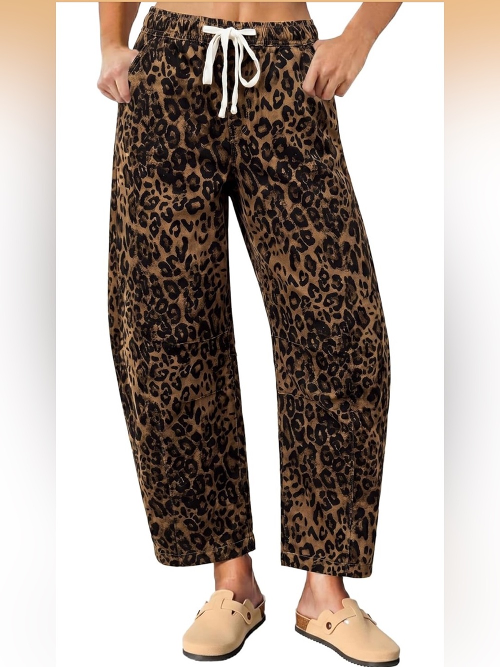 Leopard Print Barrel Leg Jeans. Size Large. Brown. NWOT.